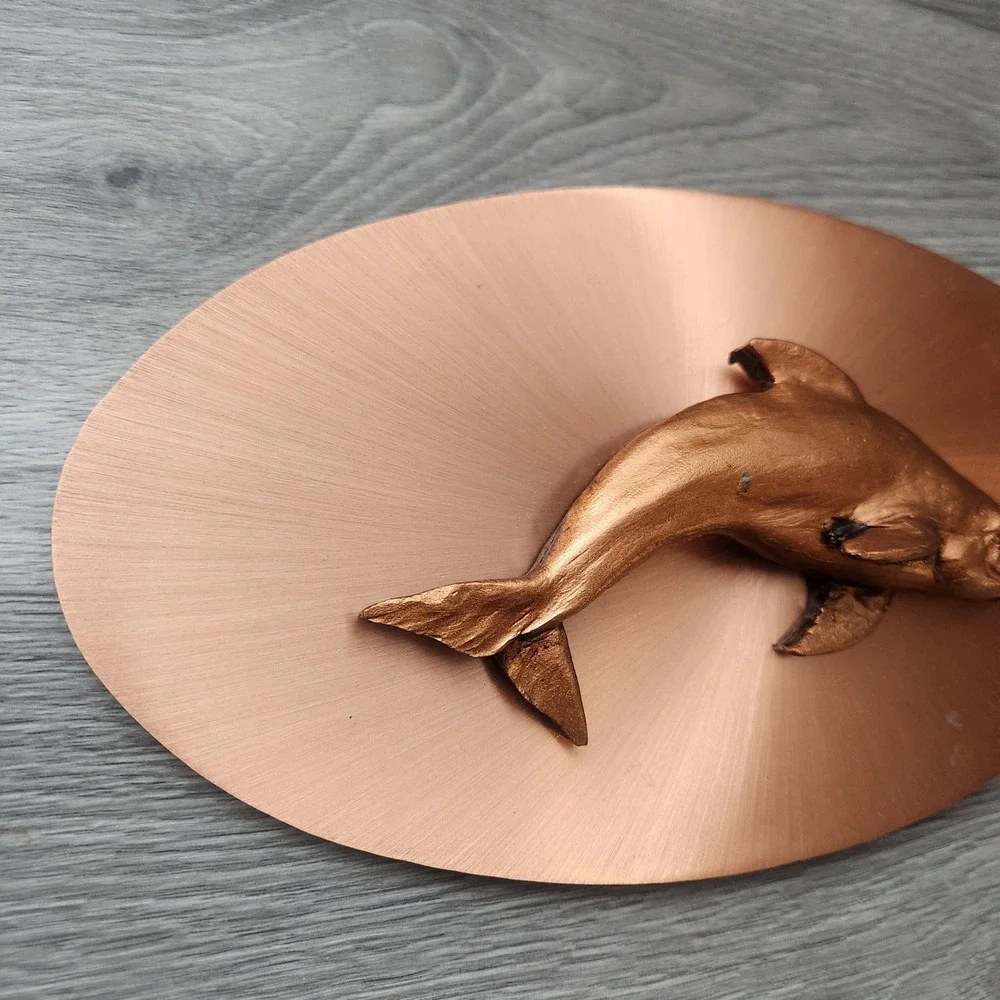 Vintage Dolphin Wall Plaque 3D Sculpted Metal Art Copper Bronze Nautical‎ Decor